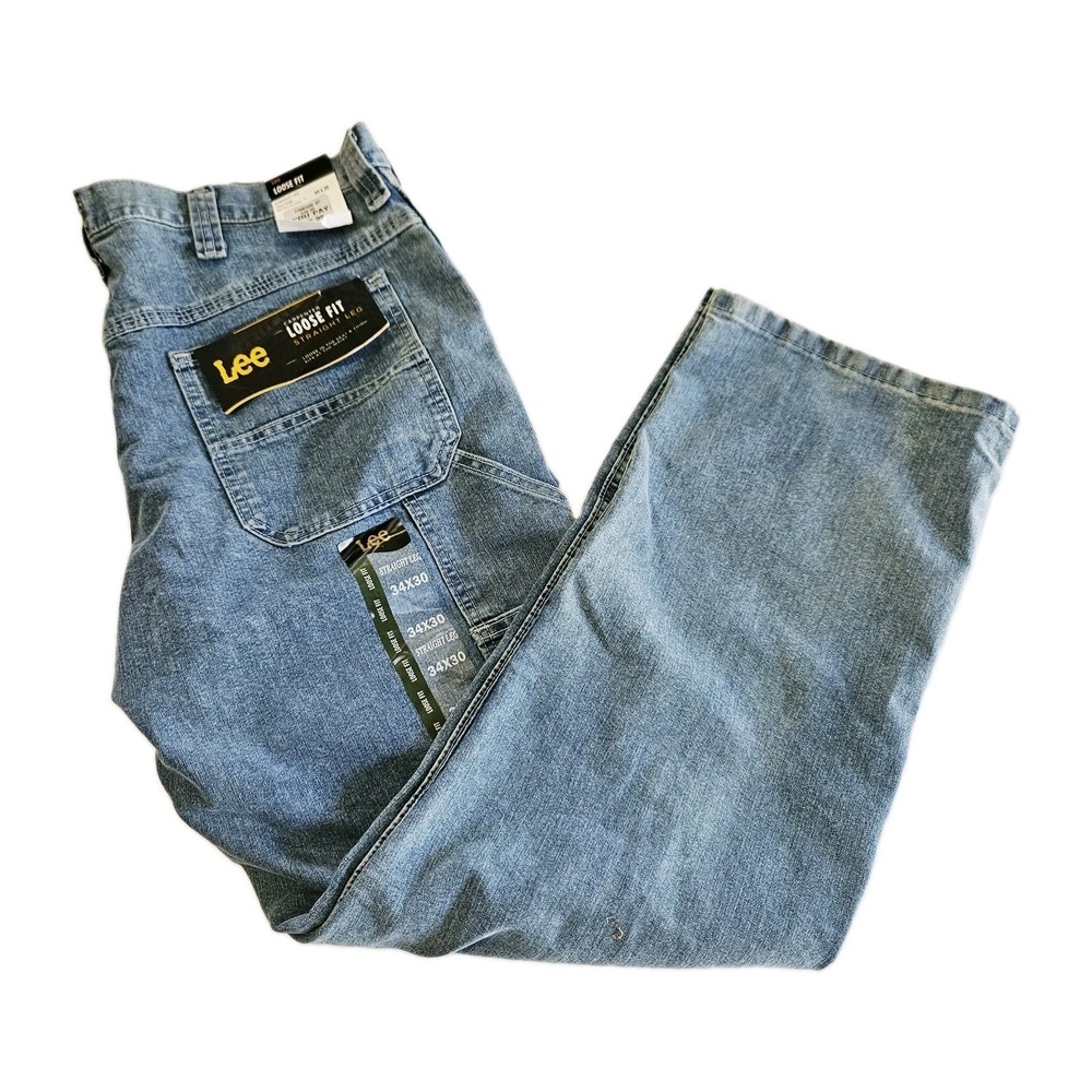 NWT Lee Men's Sz 34x30 Light Straight Leg Loose Fit Cargo Carpenter Denim Jeans